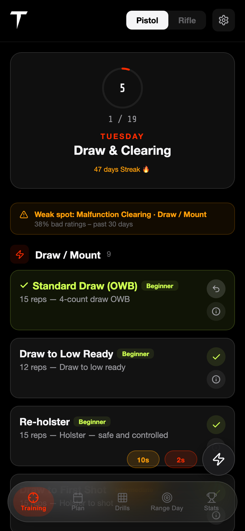 Dryfire Trainer — Timer with par time and rest interval configured